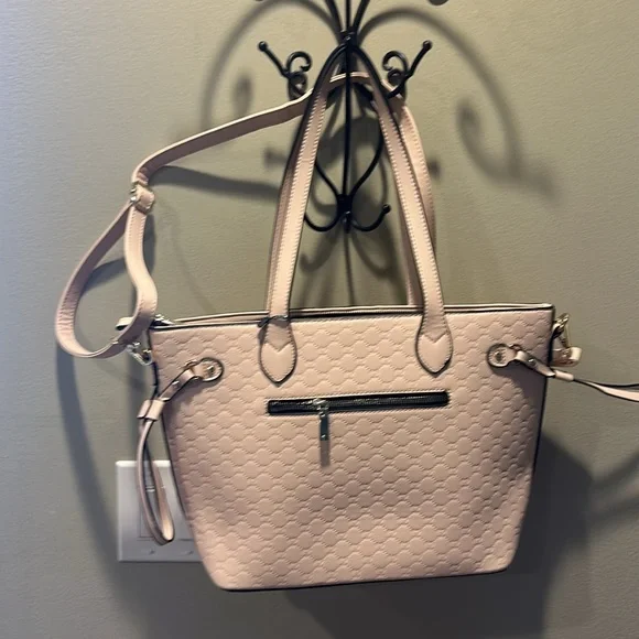 NWT Diophy Handbag Shoulder Bag Purse Cream Green Red Silver Stripes Vegan Tote - Picture 4 of 8